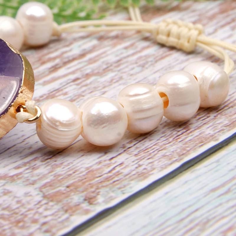 MOON GIRL серебряный Природный пурпурный кристалл браслет 10 мм Нерегулярные Пресноводные жемчужные браслеты дружбы для женщин Прямая поставка
