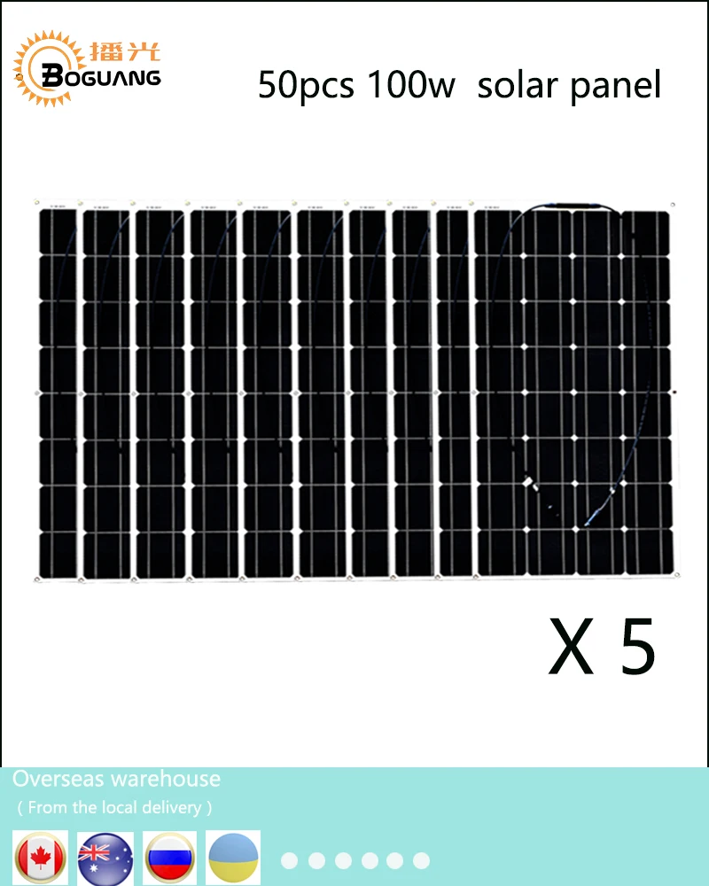 

Boguang 50pcs 100w Monocrystalline silicon solar panel PV Module cell MC4 connector junction box for 12v battery power charger