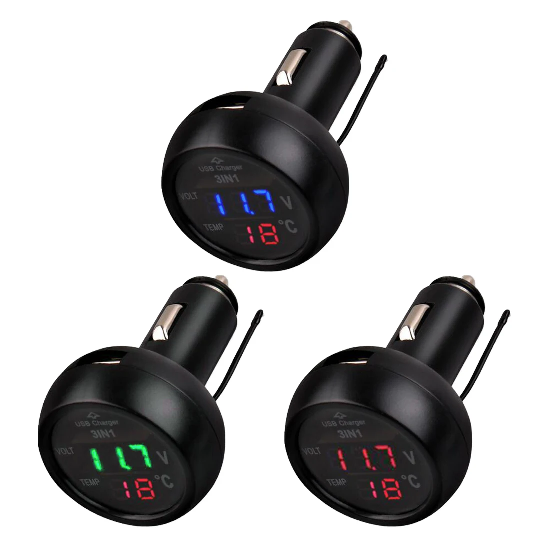 

Car 3 in 1 Multifunction Car USB Charger Thermometer Voltmeter 1pc Digital Meter Monitor 12V/24V USB Charger For Mobile Phone