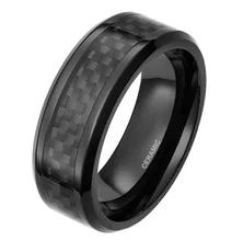 2016 8 MM Hombres Engagement Wedding Band Anillo De Cerámica Negro Carbon Fiber Inlay anillos de Joyería de Moda
