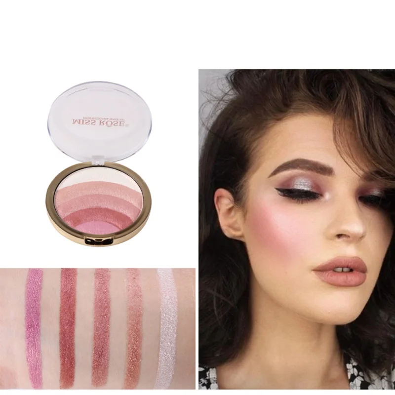 MISS ROSE Радужный хайлайтер бронзатор для лица Пудра Iluminador Glow Kit осветитель тени для век ремонт Румяна 10 цветов