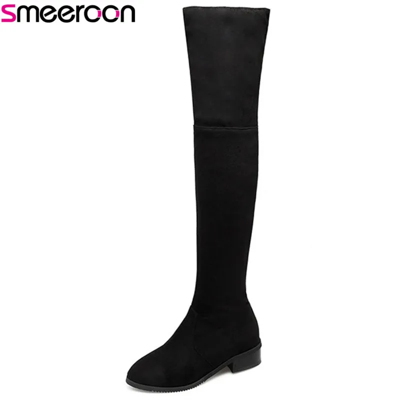 

Smeeroon fashion autumn winter boots zip round toe over the knee boots med heels women boots wedding shoes big size 34-43