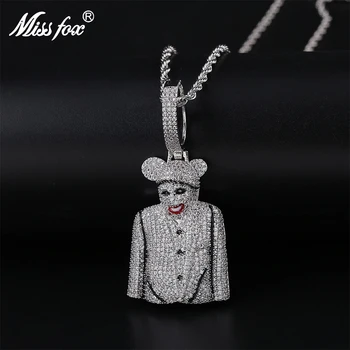 

MISSFOX Hiphop Classic Clown Big Male Pendant 24k Gold Aaa Cubic Zirconia Atacado Geek Cosplay Long Gold Chain Necklace