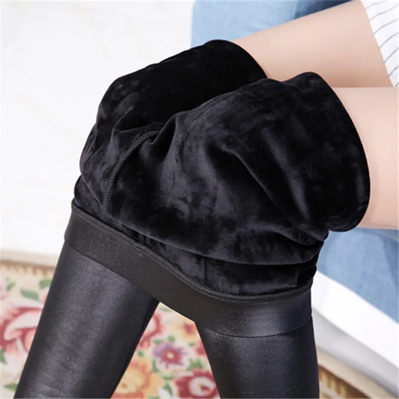 Лоскутные брюки из искусственной кожи, облегающие брюки длиной до щиколотки, зимние плотные теплые женские модные черные хлопковые леггинсы-карандаш с эффектом пуш-ап