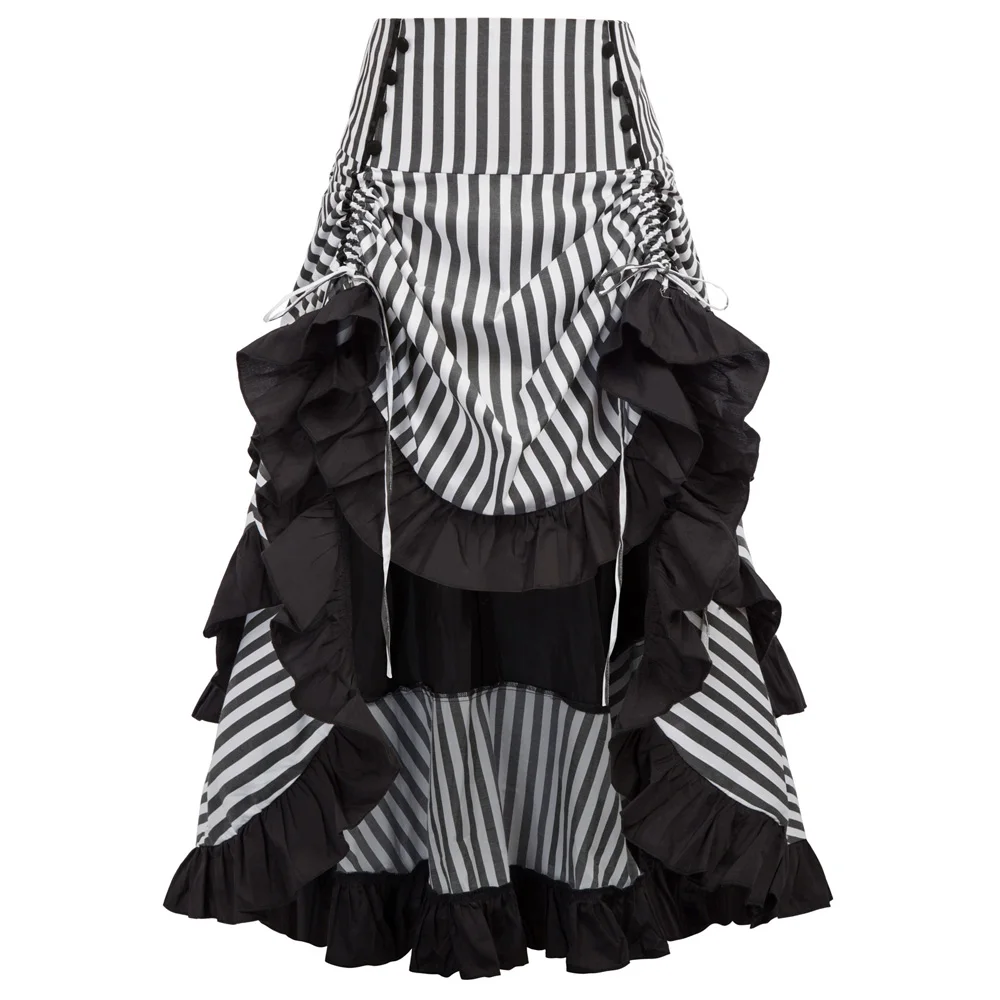 Belle Poque Ретро Женская винтажная полосатая сборная стимпанк Готическая панк суета необычная высокая-низкая юбка модная юбка миди эластичная - Цвет: 5