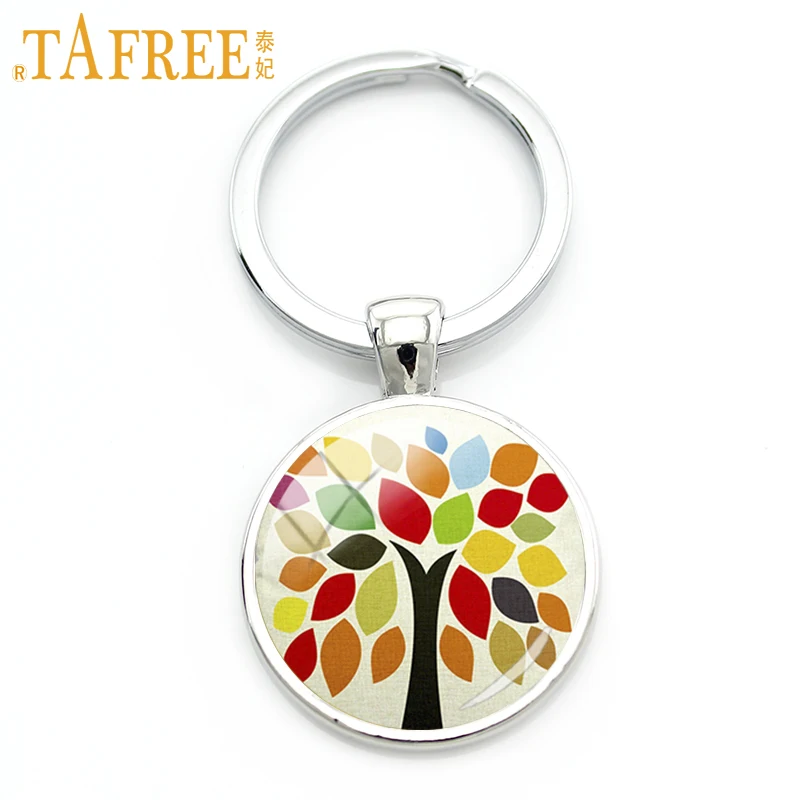 

TAFREE 2017 Mandala keychain colorful tree variety of geometric Pattern Glass Gem cabochon exquisite workmanship jewelry A344