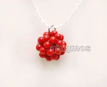 

Big 18-20mm Red Natural 4-5mm Coral handwork Weaving Round Ball Pendant with Silver plated chain 17'' Necklace-nec6202