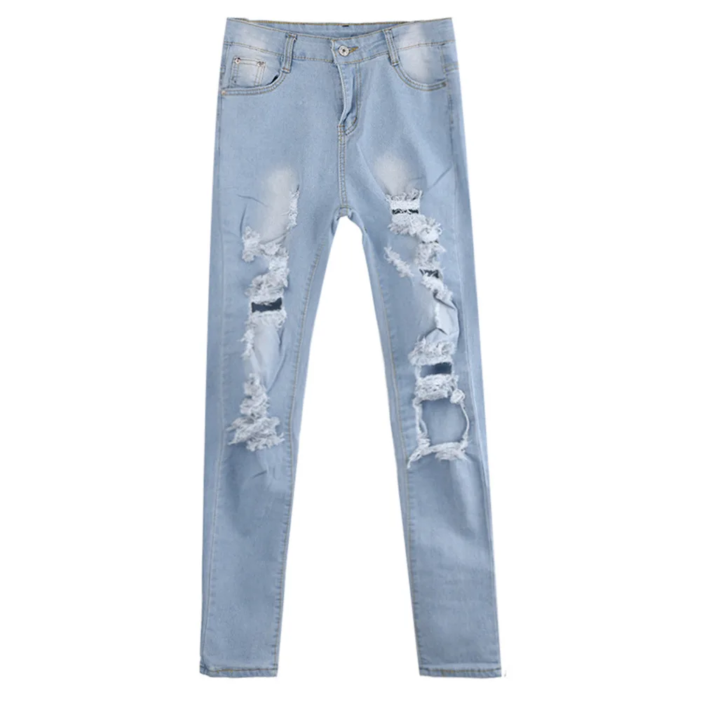 2019 новые модные женские джинсы Браво замечательный тонкий промывают рваные Градиент Длинные джинсы джинсовые пикантные модные штаны