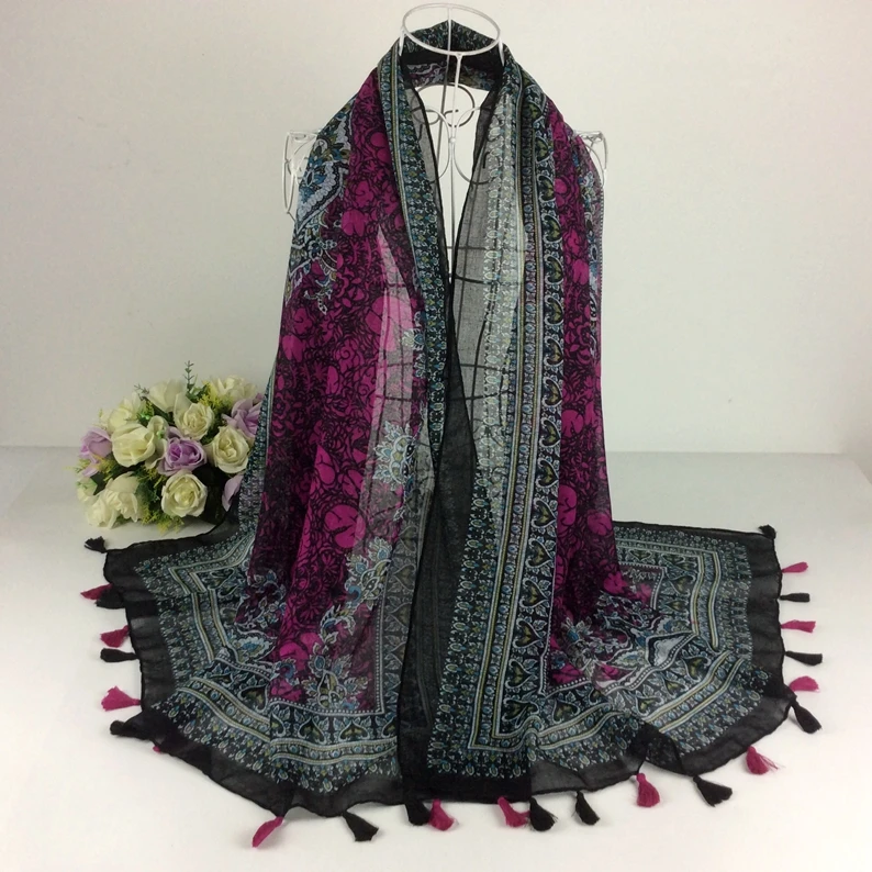 Mix Design Order Pink Floral Print Scarves And Stoles Shawls Muslim