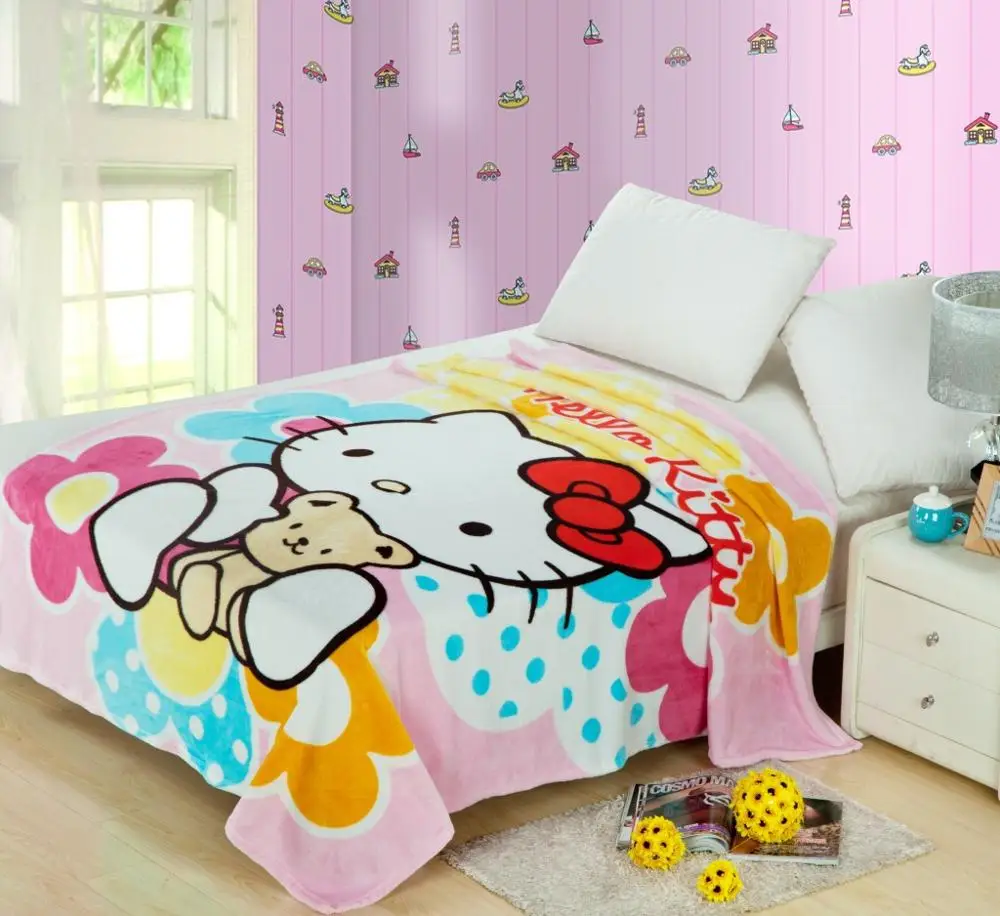 High Quality 70x100cm Hello Kitty Blanket Cartoon Super Soft Flannel Blankets for Kids on Bed