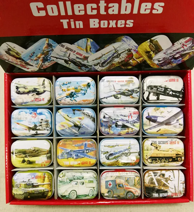 

32pc/box Military design Tin Box Mini Metal Coin Saver Box Small Jewerly collect Case Pill case 16 designs Chocolate Box GD20