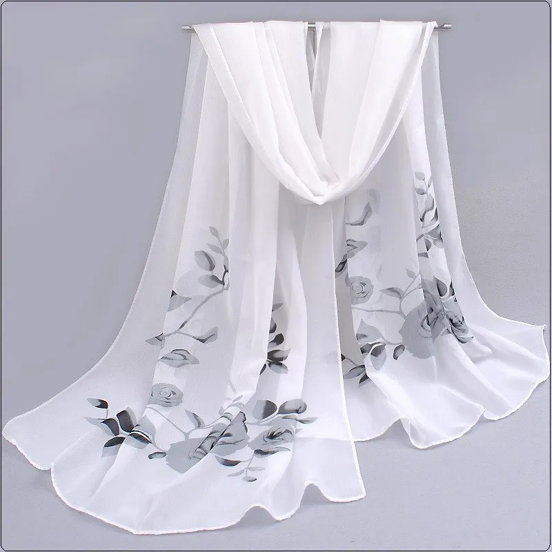 New Fashion Print Long Chiffon Silk scarves Designer Woman Fashion New Design Peacock Flower print scarves 2