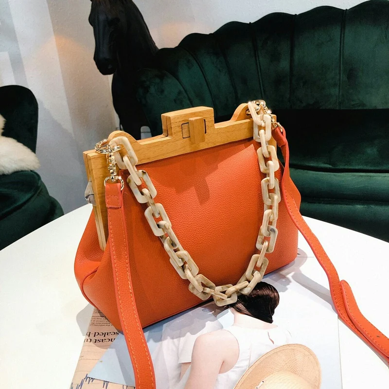 Women'S Box Bag Bucket Bag Wooden Clip Evening Bag Ins Acrylic Chain Luxury Handbag Banquet Party Purse Shoulder Bag