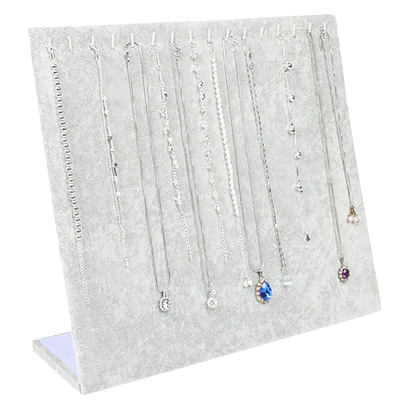 Necklace Pendant Display Stand Women Jewelry Organizer Holder Storage Case Bracelet Display Rack Large Necklace - Color: Gray