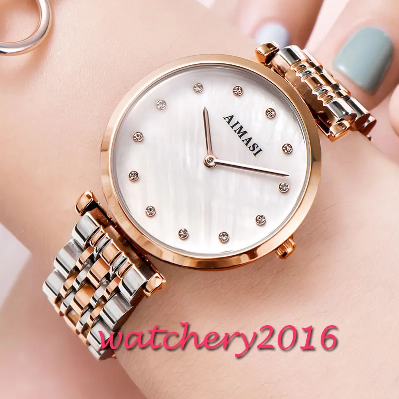 

relogio feminino New Fashion 32.3mm AIMASI white diamond dial rose golden plated case Analog Automatic movement Women's Watch