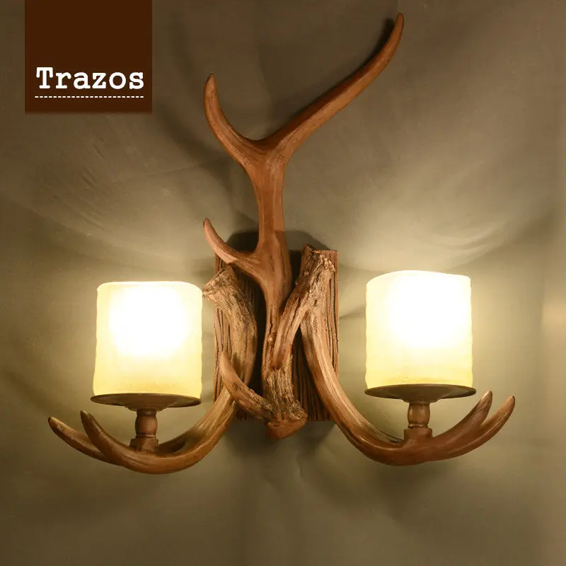 2016 Nordico Retro Wall Lamp American Country Wall Light Resin Deer Horn Antler Lampshade Decoration Sconce