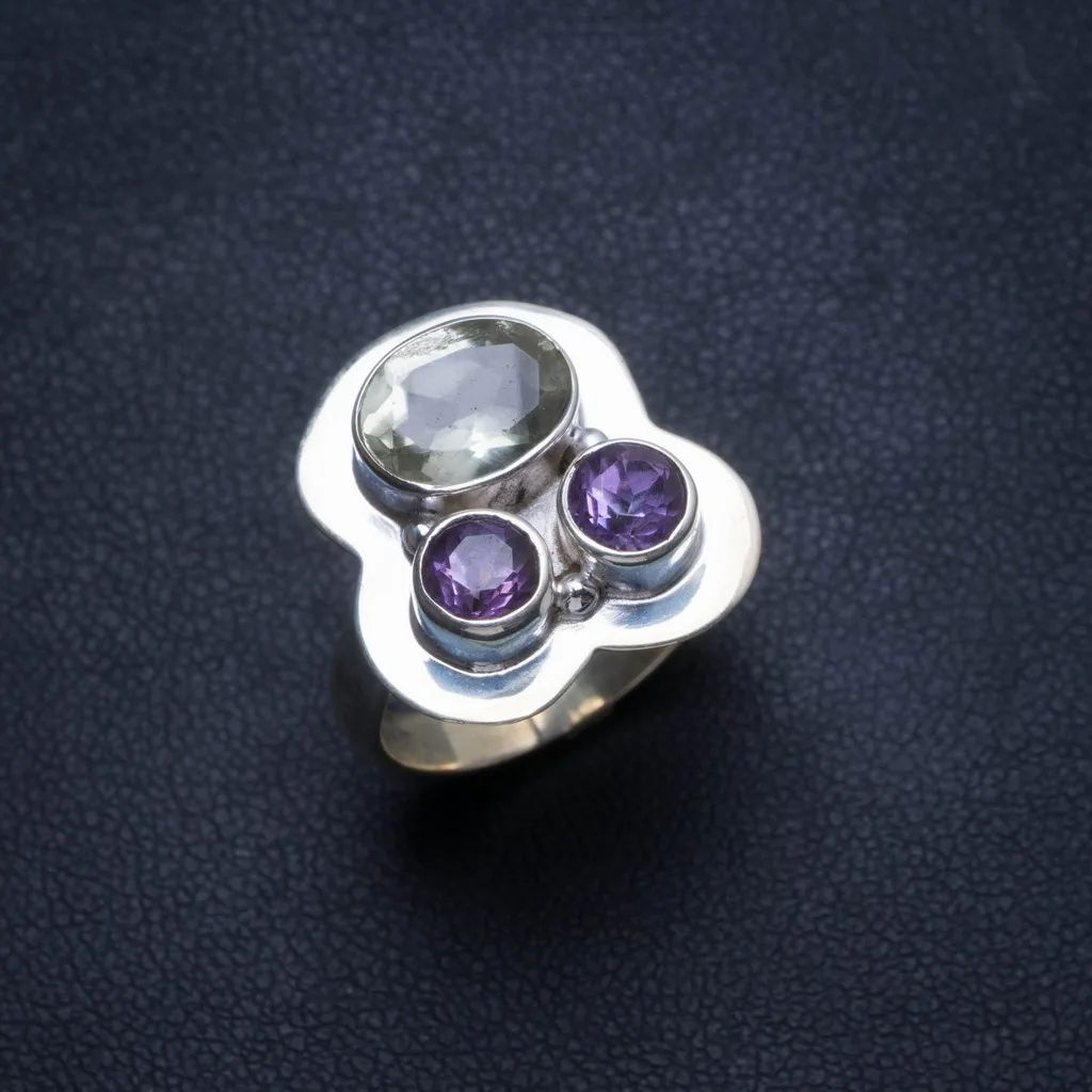 

Natural Green Amethyst and Amethyst Handmade Unique 925 Sterling Silver Ring, US size 7 T5788