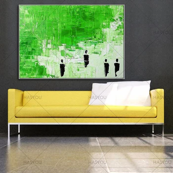 

Newest Modern Home Decor HandPainted Abstract Oil Painting Handpainted Acrylic Green and man Paintings Canvas Wall Artworks