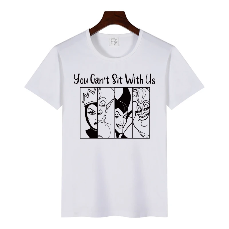 

2019 New Summer Bad Girl You Can't Sit with Us Slogan T-shirt Maleficent Evil Queen Cool Tops Graphic Tee Shirt Villain Shirt