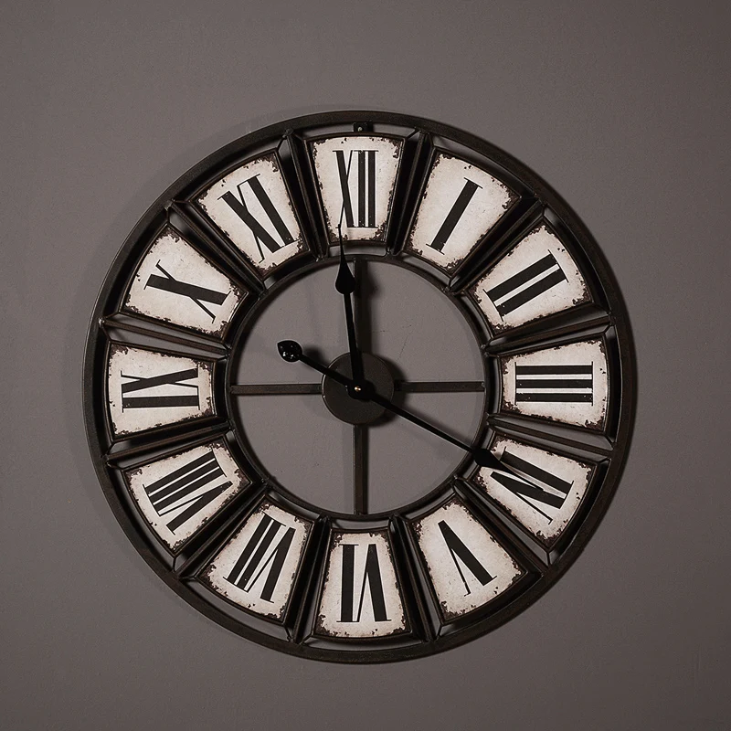 

Industrial age style hollow iron art clocks luxury decoration handmade oversized wall clock Villa Club Bar Cafe Wall Clock