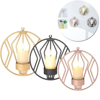 

New Wall Mounted 3D Geometric Candlestick Metal Wall Candle Christmas Decorations for Home Candle Lantern Candlestick 3DZT128