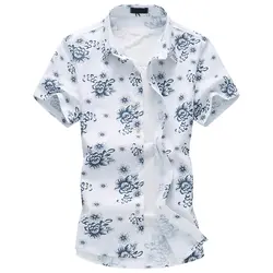 Новый летний китайский стиль мужской рубашки Повседневное короткий рукав Футболка с цветочным принтом Slim Fit высокое качество мальчиков