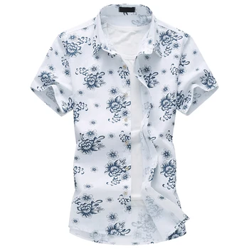 

New Summer Chinese Style Mens Shirt Casual Short Sleeve Floral Printed Shirt Slim Fit High Quality Male Cotton Linen Clothing
