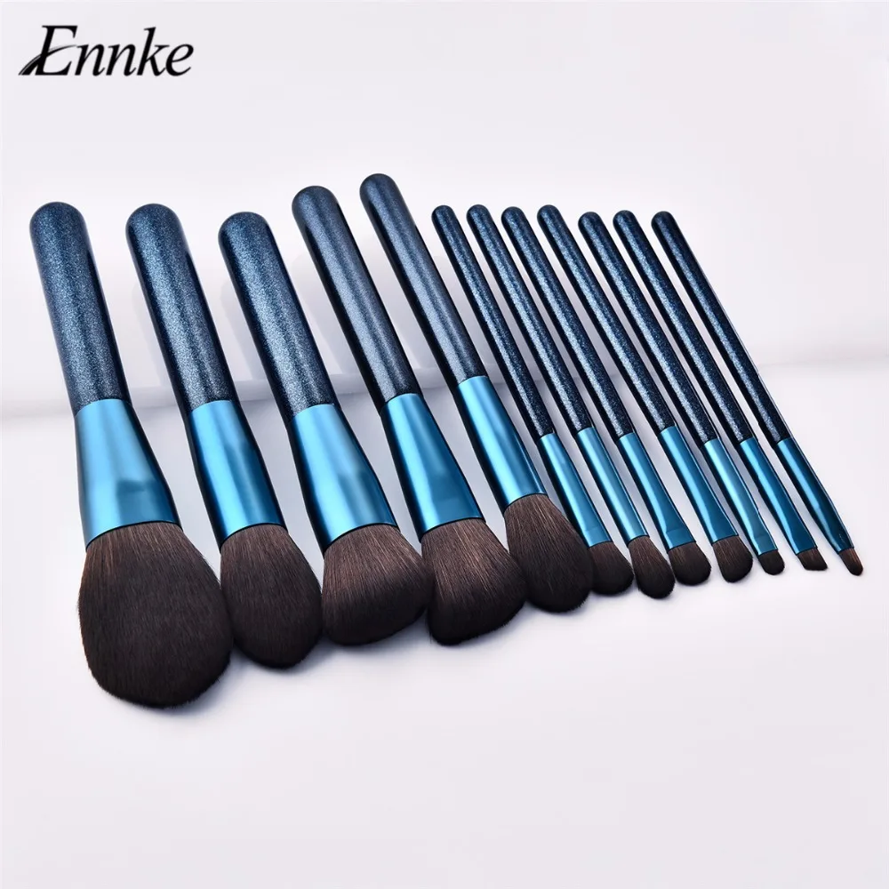 Pro Blue Makeup Brush 12 Piece/Set Wooden Handle Classic Fashion Style