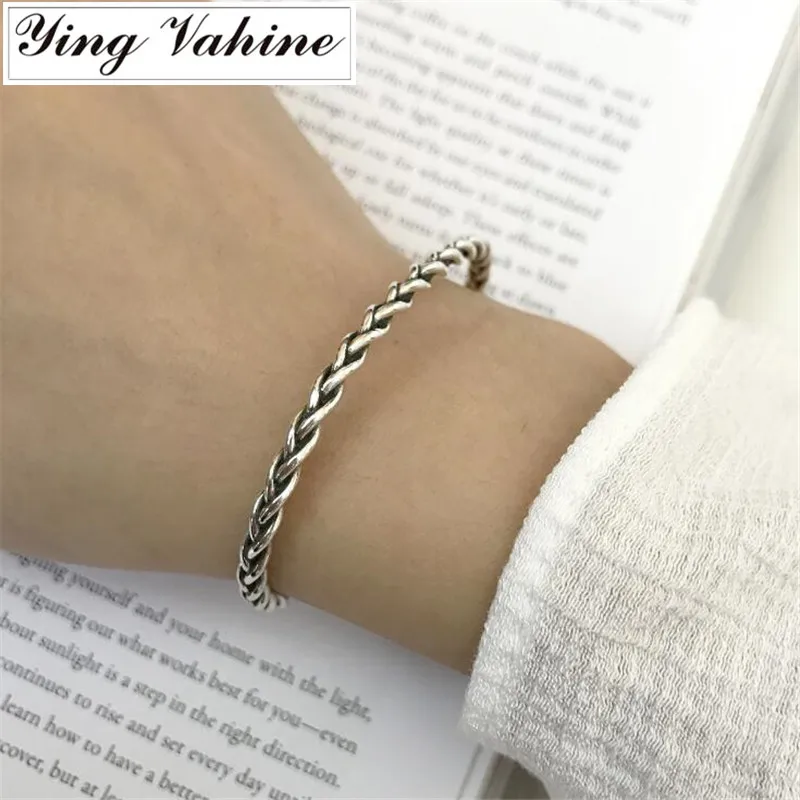 

Authentic 925 Sterling Silver Jewelry Thai Silver Braided Rope Design Open Bangles for Women