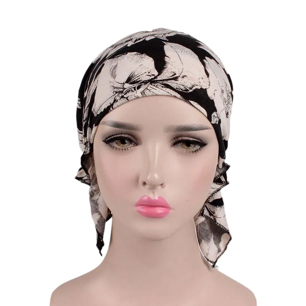 

Hot selling Women India Muslim Elastic Turban Print Cotton Hat Turban Headwear for Cancer Patients Head Scarf for women A415