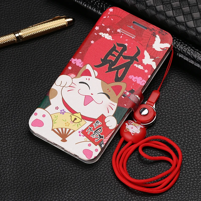 

Cute Painted Flip Wallet Stand Leather Cover For Realme X Lite Realme 3 Pro OPPO Reno Z Back Case Capa Coque With Card Holder