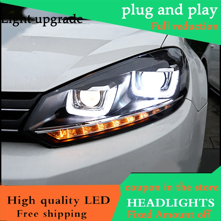 

Car Styling Head Lamp Case For VW Golf 6 headlights 2010-2012 LED U Angel eyes DRL Bi-Xenon Lens Flowing Turn Signal Headlight