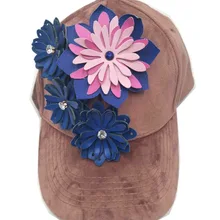 B179140 Новая Коричневая хлопковая кепка с цветком синие и розовые кожаные шапочки с маргаритками Красивые цветочные женские шапки