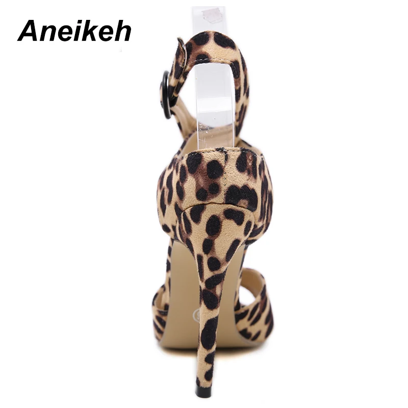 Aneikeh/; женские босоножки на высоком каблуке с леопардовым принтом; летние туфли на высоком тонком каблуке с ремешком на щиколотке; женские модельные туфли-лодочки для вечеринок