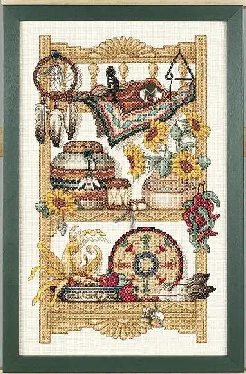

Gold Collection Lovely Counted Cross Stitch Kit Southwest Charm Feather Pots Sunflower Still Life dim 72306