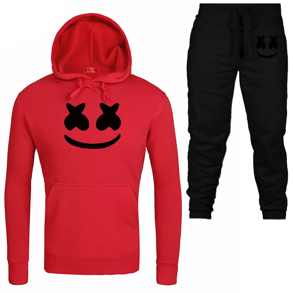 New Marshmello Smiley Face Print Hoodies Men Hip Hop Fashion Casual Streetwear Hoodie Sweatshirts Hoodied+Man Pant Brand Clothes