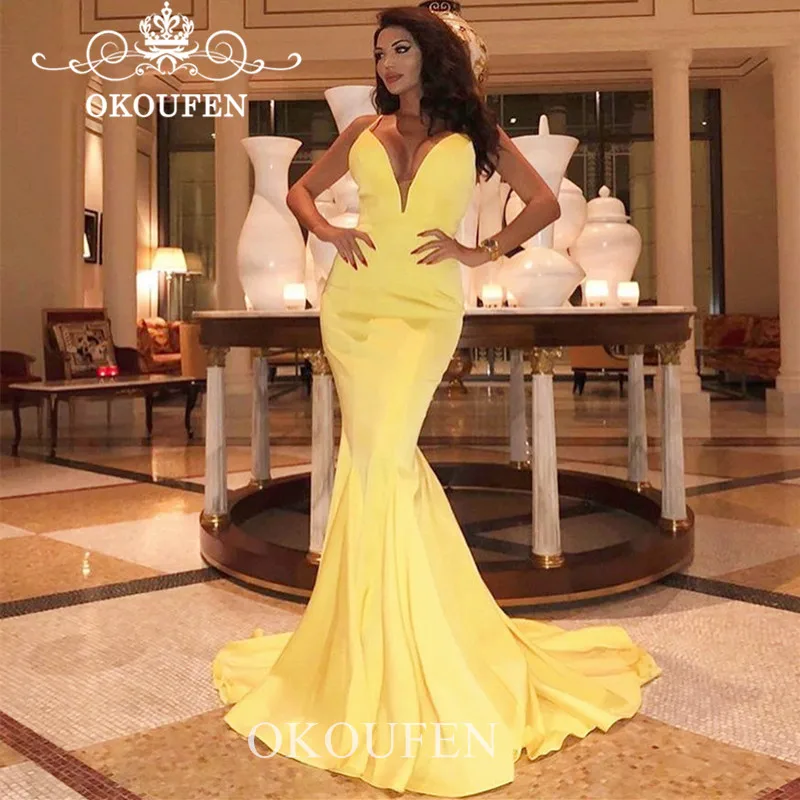 

Yellow Satin Mermaid Bridesmaid Dresses Long 2019 Spaghetti Strap Cheap Wholesale Price Party Dress Maid Of Honor For Women