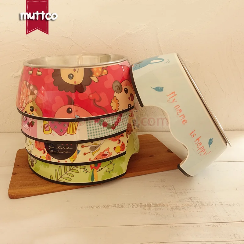 

convenient high quality dual antiskid Stainless steel food cartoon pet dog bowl