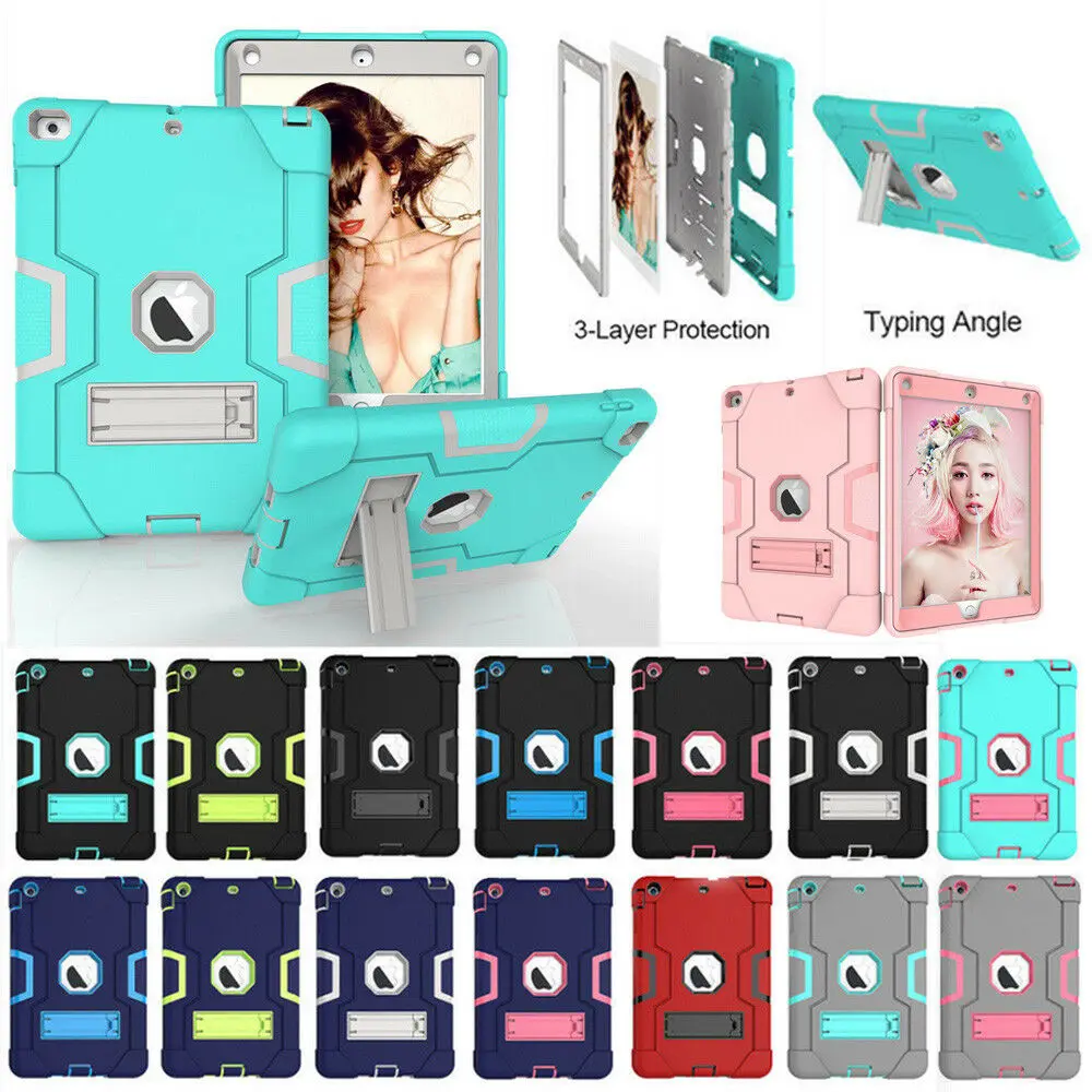 

Case For Apple iPad 5 Cover Kids Safe Armor Shockproof Heavy Duty Silicon+PC Stand Back Case Cover Tablet Skin A1474 1475 A1476