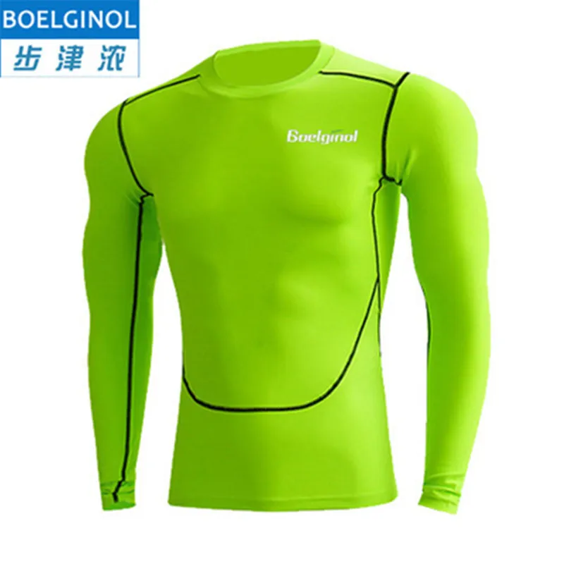 Мужская спортивная одежда для бега, фитнеса, быстросохнущая, баскетбольная, впитывающая пот, облегающая Спортивная рубашка с длинным рукавом - Цвет: Зеленый