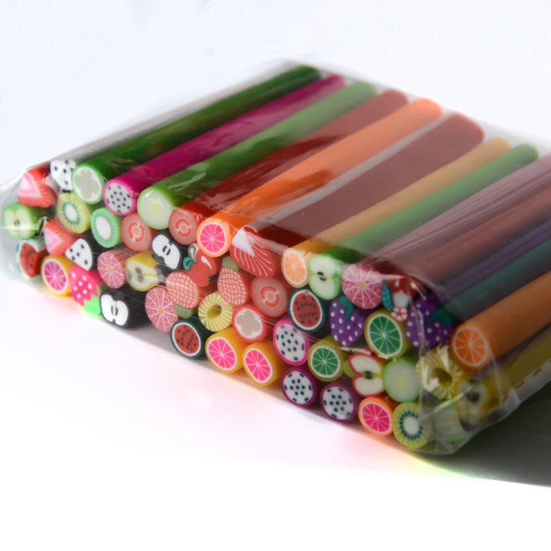 

50pcs cane polymer clay nail art Stickers 3D DIY Design fruit and flower Cutted rolls stamp decal tip cute printer