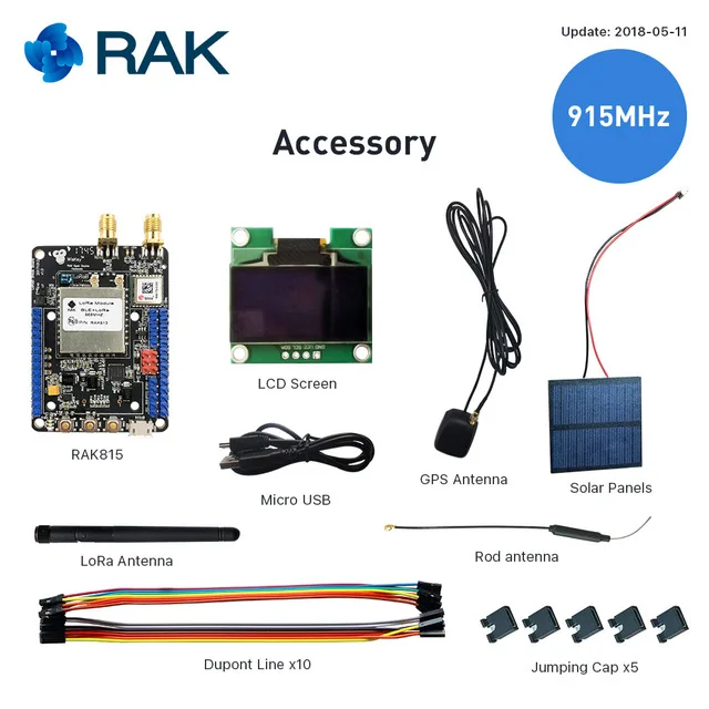 RAK815 модуль трекера местоположения BLE Bluetooth 5,0 маяк с gps температурными датчиками OLED дисплей LoRaWAN RAK813 брекборд Q194 - Цвет: 915MHZ