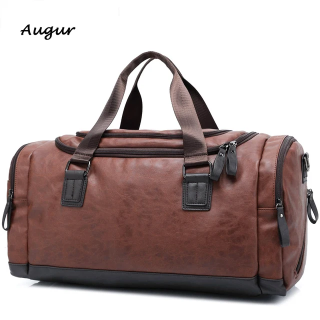 Us 71 99 Brand Leather Travel Bag Men Vintage S Duffel Large Capacity Gym Shoulder Strap Outdoor Sport Tote W4007 In Bags From