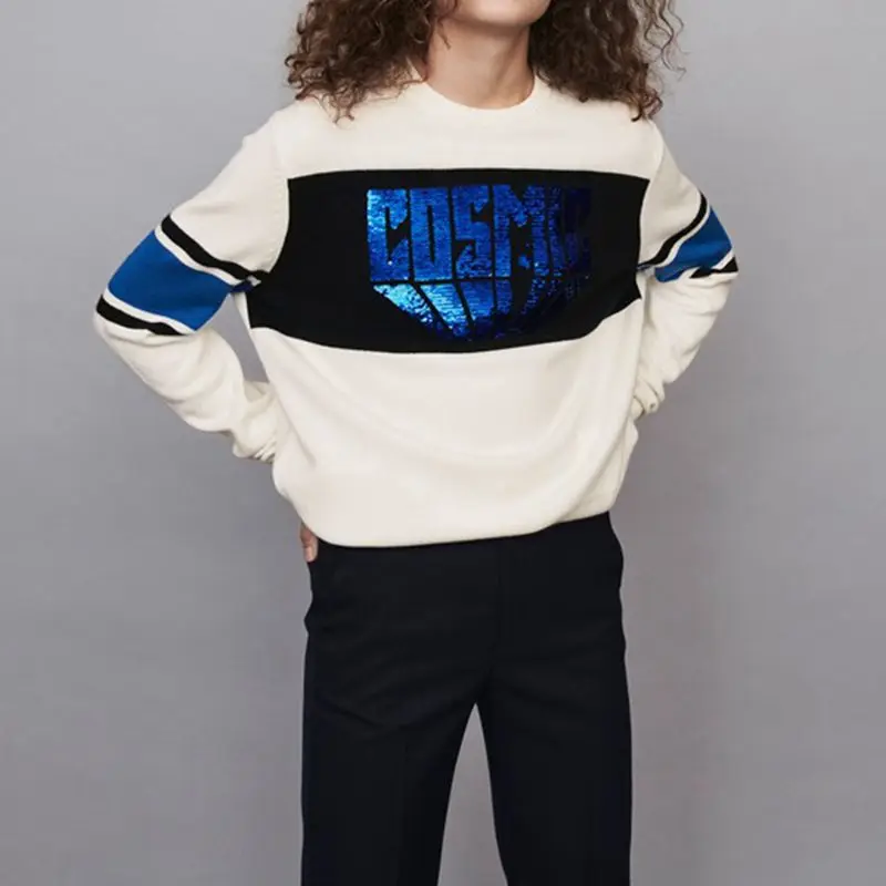 

2019 Autumn Winter Casual Knit Sweaters Runway Long Sleeve Sequin Tops