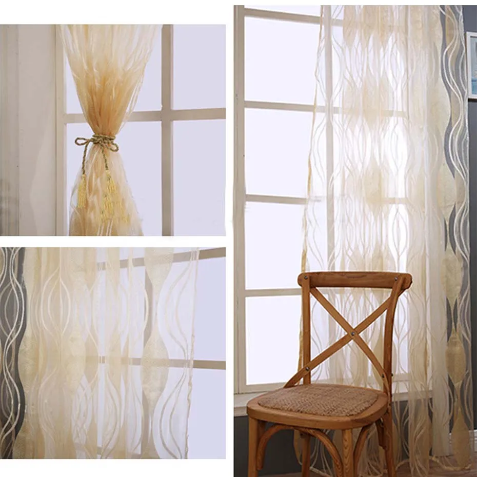 Window Curtain Striped Polyester Voile Voile Fabric Curtain