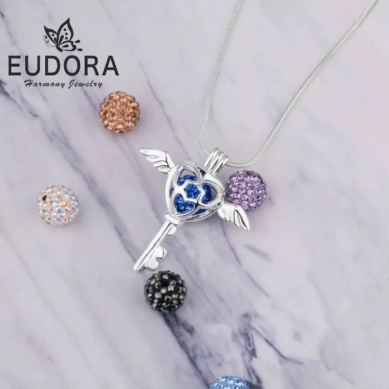 Ожерелье с подвеской EUDORA Wingle Key openable cage со стразами кристаллом из кубического