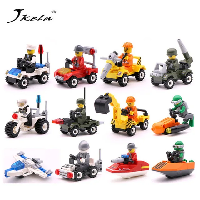 

[New] 12 Kinds Mini Transportation Block Car Building Compatible With legoINGLY Technic Duplo City Soliders Police Bricks Toys