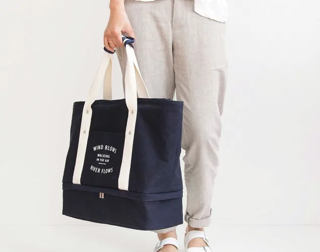 Large Canvas Travel Bag Storage Handbag Practical Travel Accessories Shopping Mom Daily Use Separate Clothes Shoes Pouch Casual