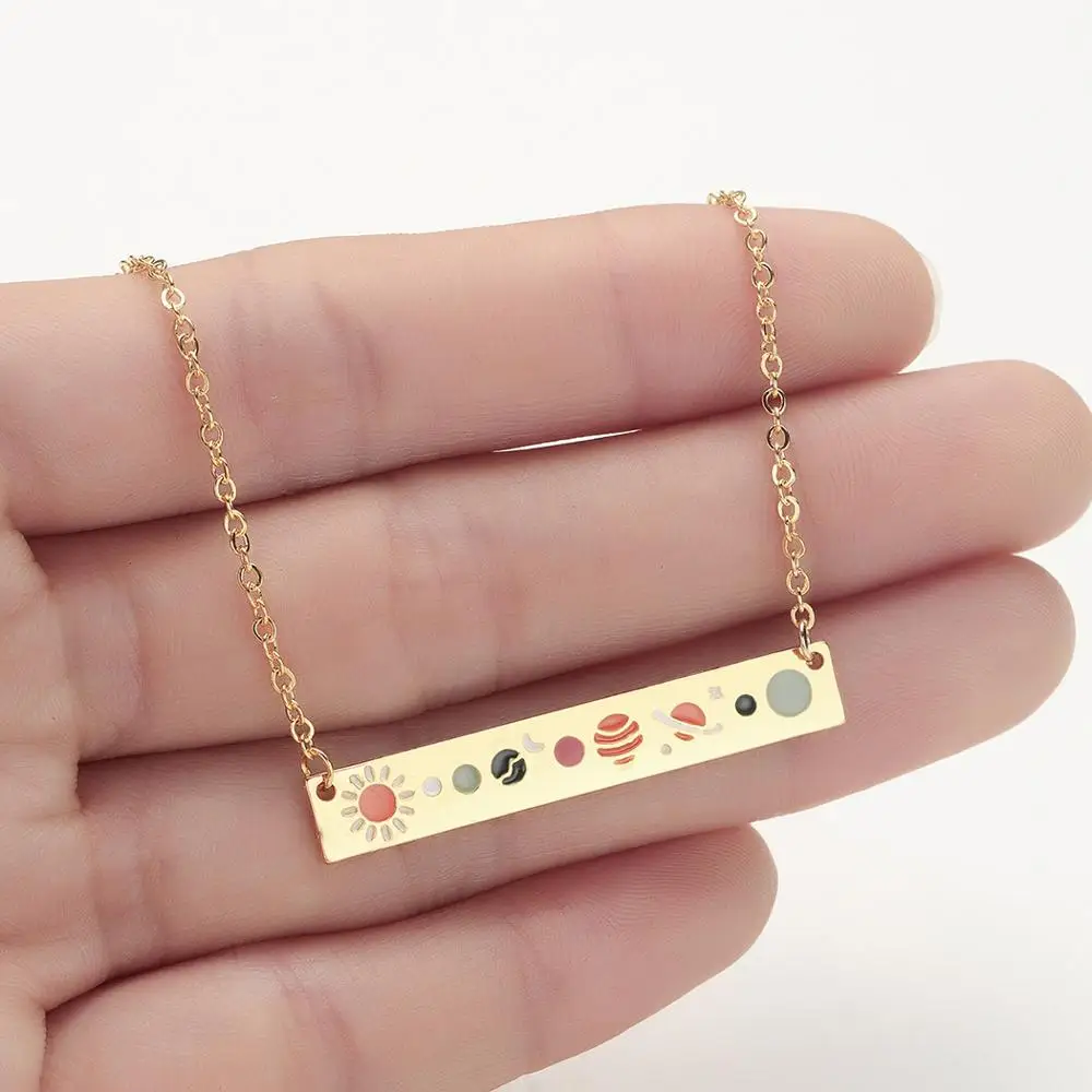

New Universe Galaxy Bar Pendant Necklace Chain Choker Eight Planets Solar System Guardian Star Moon Space Jewelry