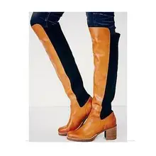 Sestito/женские зимние модные лоскутные Сапоги до колена без шнуровки женские высокие сапоги с круглым носком на не сужающемся книзу массивном каблуке Женские винтажные сапоги
